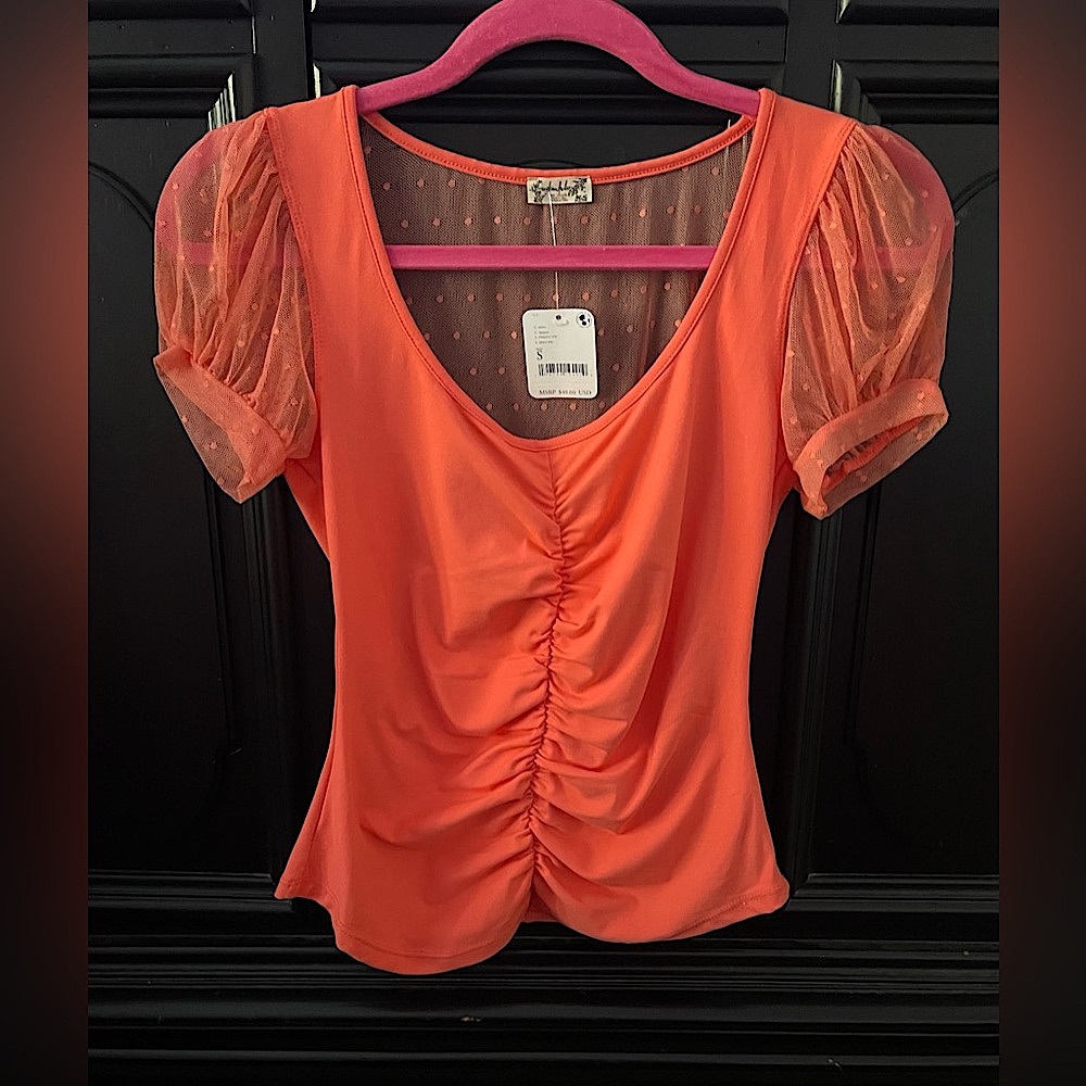 NWT FREE PEOPLE BLUSH UP CAMI CORAL POLKA DOT TOP NWT